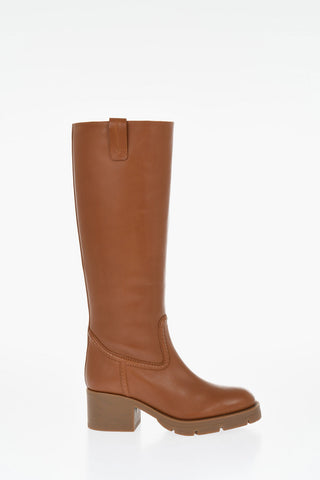 Leather Boots With Shearling Padding Heel 6 cm