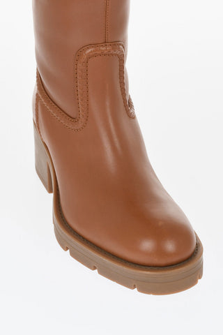 Leather Boots With Shearling Padding Heel 6 cm