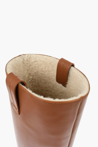 Leather Boots With Shearling Padding Heel 6 cm