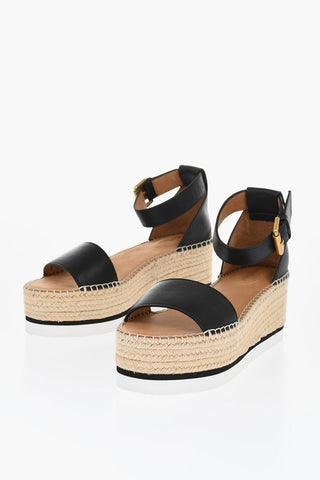 Sandali In Pelle Con Zeppa Espadrillas 7 cm
