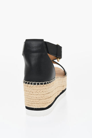 Sandali In Pelle Con Zeppa Espadrillas 7 cm