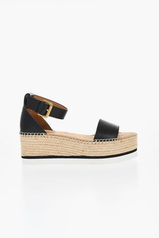 Sandali In Pelle Con Zeppa Espadrillas 7 cm