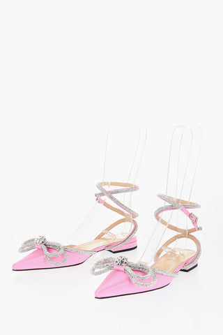 Sandali In Satin A Punta Stressa Con Strass