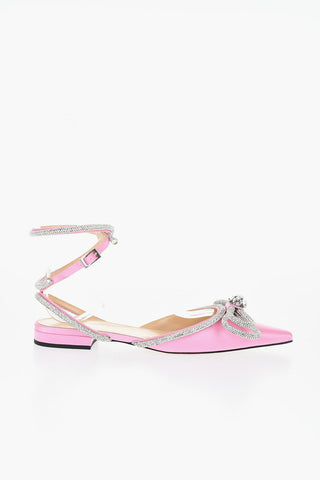 Sandali In Satin A Punta Stressa Con Strass