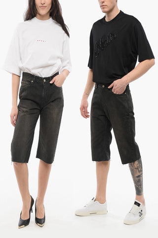 Dark Wash UNISEX Denim Shorts with Raw-cut Hem