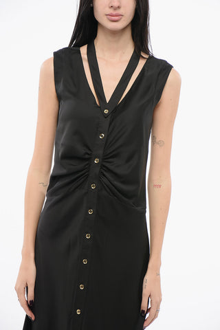 Satin Sleeveless Shirt Dress ACHELOO with Gold Buttons