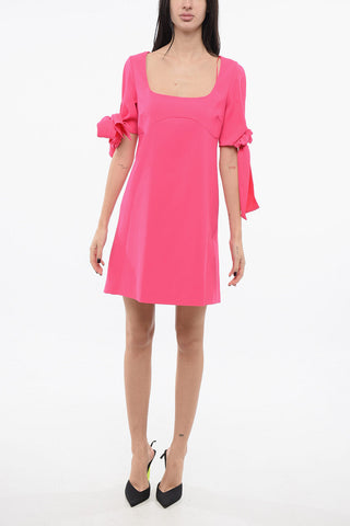 Flared Dress VERDICCHIO with Square Neckline and Bow on Sleeve