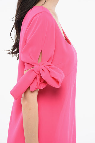 Flared Dress VERDICCHIO with Square Neckline and Bow on Sleeve