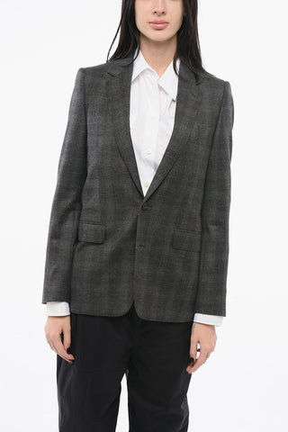 Blazer in Lana con Motivo a Quadri