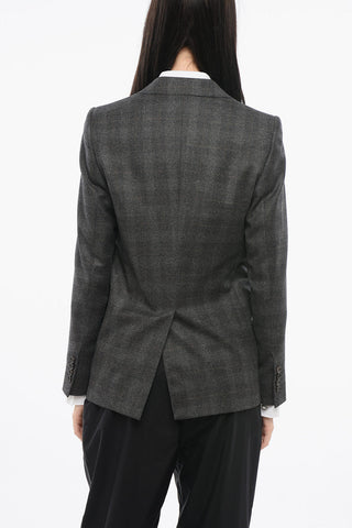 Blazer in Lana con Motivo a Quadri