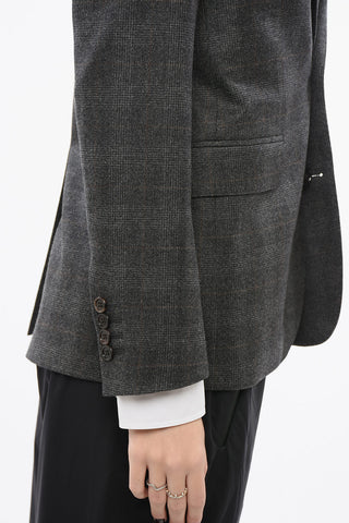 Blazer in Lana con Motivo a Quadri