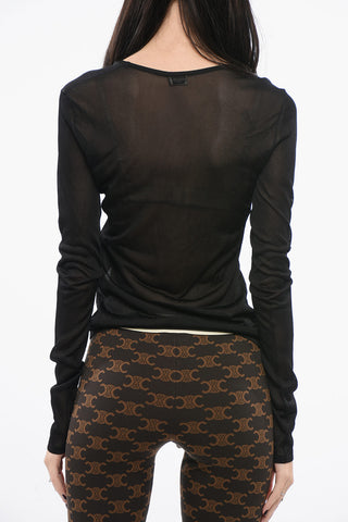 Semi-sheer Sweater with Deep-U Neckline