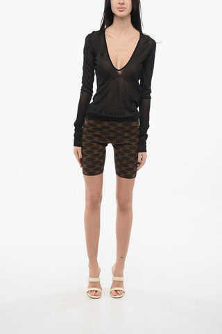 Semi-sheer Sweater with Deep-U Neckline