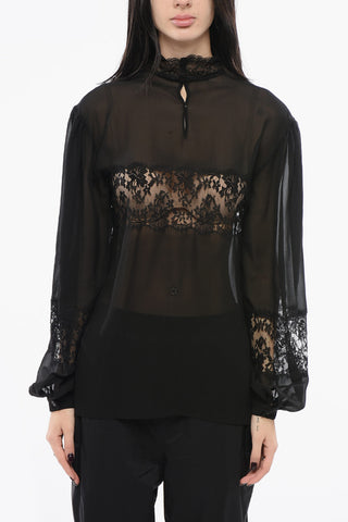 Top in Pizzo Georgette a Collo Alto