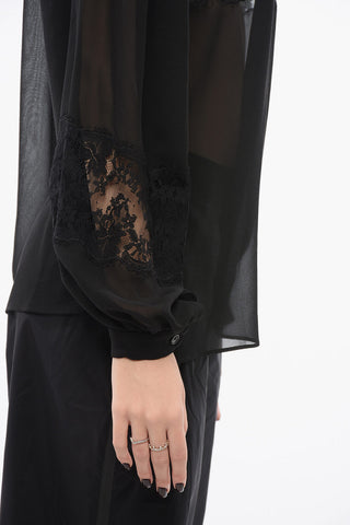 Top in Pizzo Georgette a Collo Alto