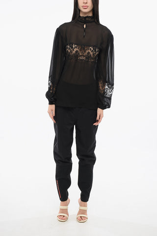 Top in Pizzo Georgette a Collo Alto
