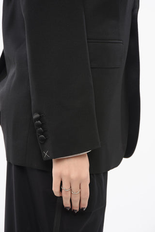 Blazer in Lana con Rever in Satin