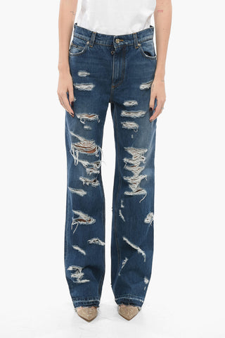 Jeans Distressed con Fondo Sfrangiato 23cm