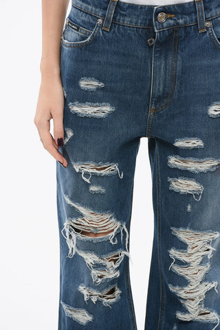 Jeans Distressed con Fondo Sfrangiato 23cm