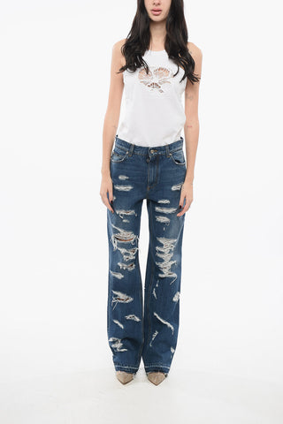 Jeans Distressed con Fondo Sfrangiato 23cm