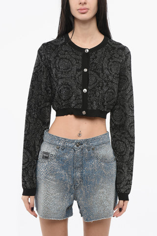 Crop-Cardigan aus Lurex mit Barockmuster
