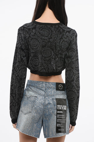 Crop-Cardigan aus Lurex mit Barockmuster