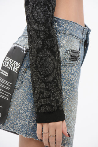 Crop-Cardigan aus Lurex mit Barockmuster