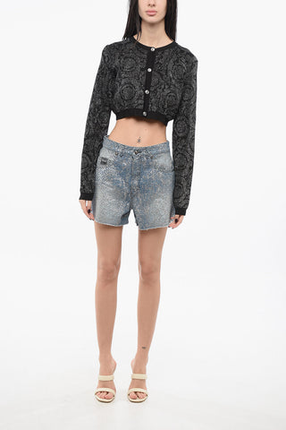 Crop-Cardigan aus Lurex mit Barockmuster