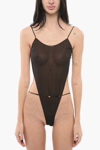 Semi-sheer Openback Bodysuit