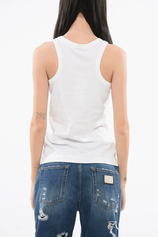 Tank Top in Cotone con Cut-out Crochet