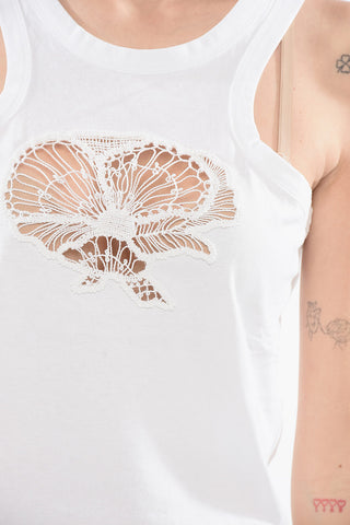 Tank Top in Cotone con Cut-out Crochet