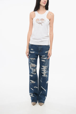 Tank Top in Cotone con Cut-out Crochet