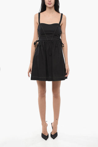 Cotton Poplin Flared Dress AMAZONIA with Lace-Up Details