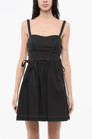 Cotton Poplin Flared Dress AMAZONIA with Lace-Up Details