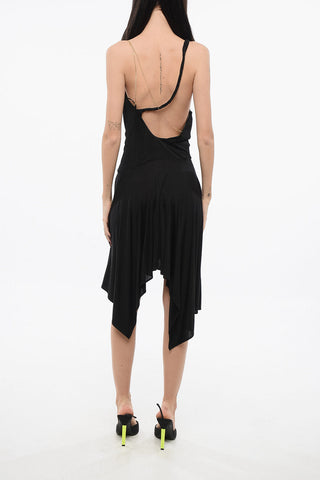 Asymmetric Dress VITULANO with Open Back and Gold Chain