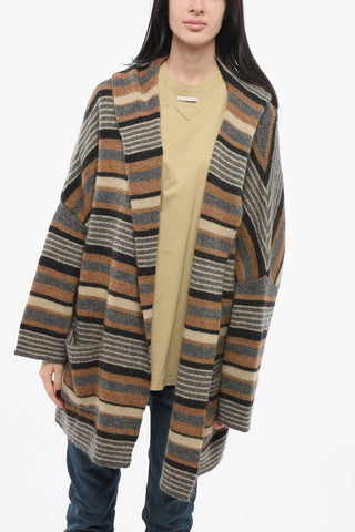 Striped Wool Blend Maxi Cardigan with Hood