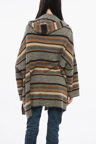 Striped Wool Blend Maxi Cardigan with Hood