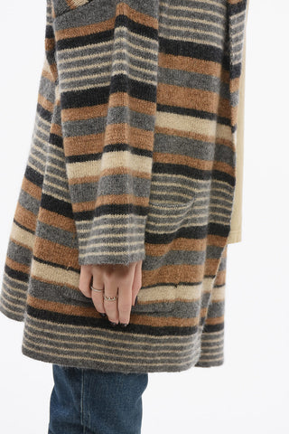 Striped Wool Blend Maxi Cardigan with Hood