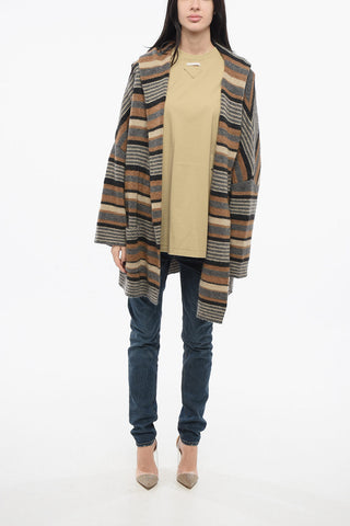 Striped Wool Blend Maxi Cardigan with Hood