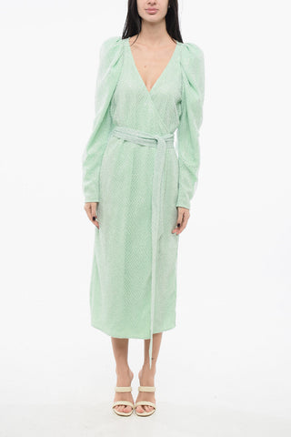 Midi Dress with Belt and Balloon Sleeves