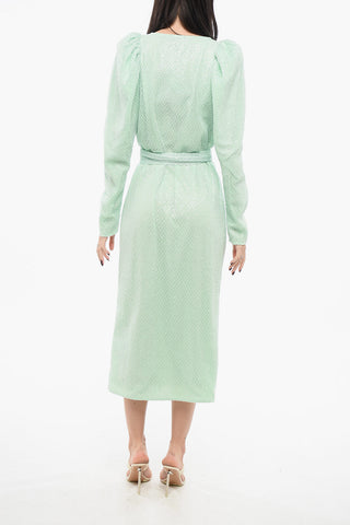 Midi Dress with Belt and Balloon Sleeves
