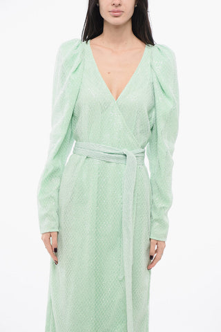 Midi Dress with Belt and Balloon Sleeves
