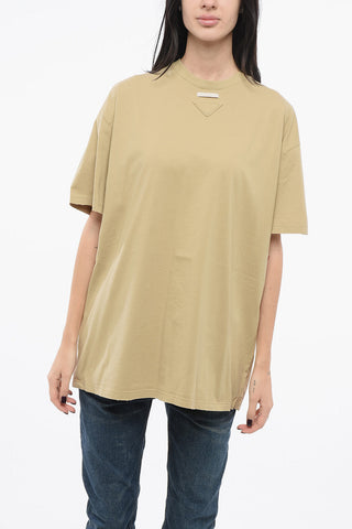T-Shirt Girocollo in Cotone con Logo in Applicazione