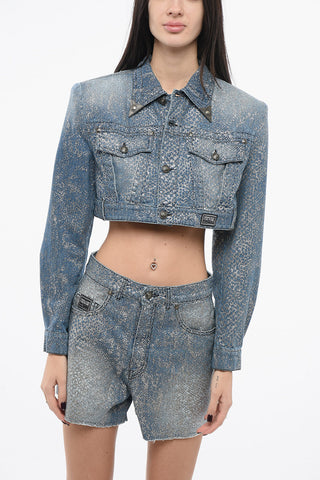 Giubbotto Crop in Denim con Glitter