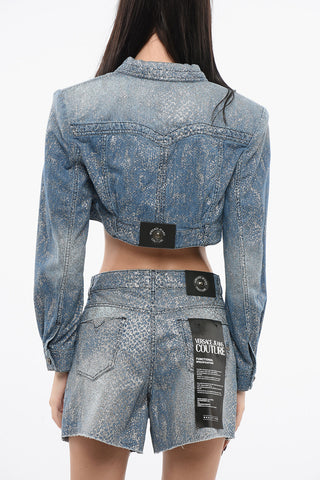 Giubbotto Crop in Denim con Glitter