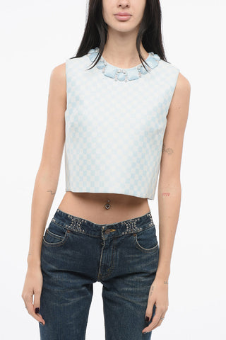 Blusa DUCHESSE con Motivo Gingham e Scollo Gioiello