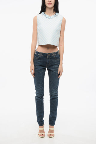 Blusa DUCHESSE con Motivo Gingham e Scollo Gioiello