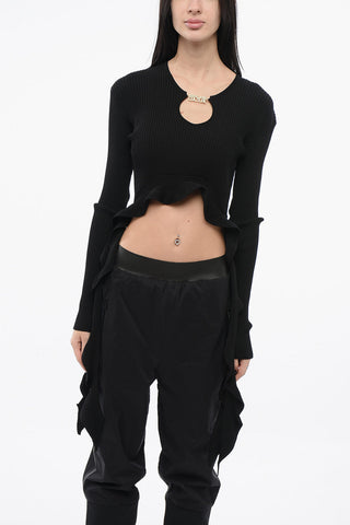 JEANS COUTURE Top Crop a Coste con Dettaglio da Allacciare