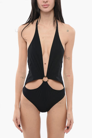 컷아웃 원피스 수영복 골드 효과 디테일