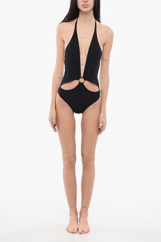 컷아웃 원피스 수영복 골드 효과 디테일